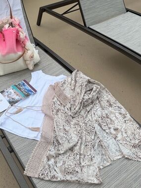 Boho Paisley Kimono Cover-Up in Cream & Taupe